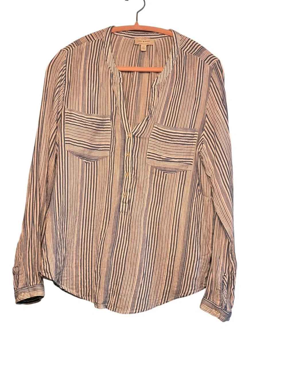 Lucky Brand Striped Blue White  Long Sleeve Lightweight Button Down Shirt Size L - Picture 2 of 7